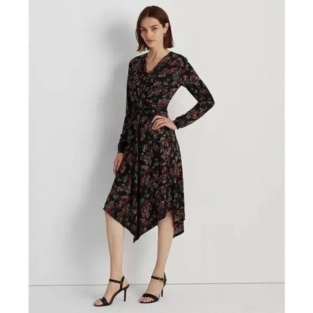 Lauren Ralph Lauren Floral Surplice Jersey Dress Twisted Waist Size 4